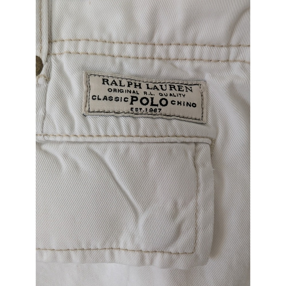 Vintage Polo Ralph Lauren Mens Cargo Shorts White Cotton Size 42 Drawstring - Picture 12 of 14